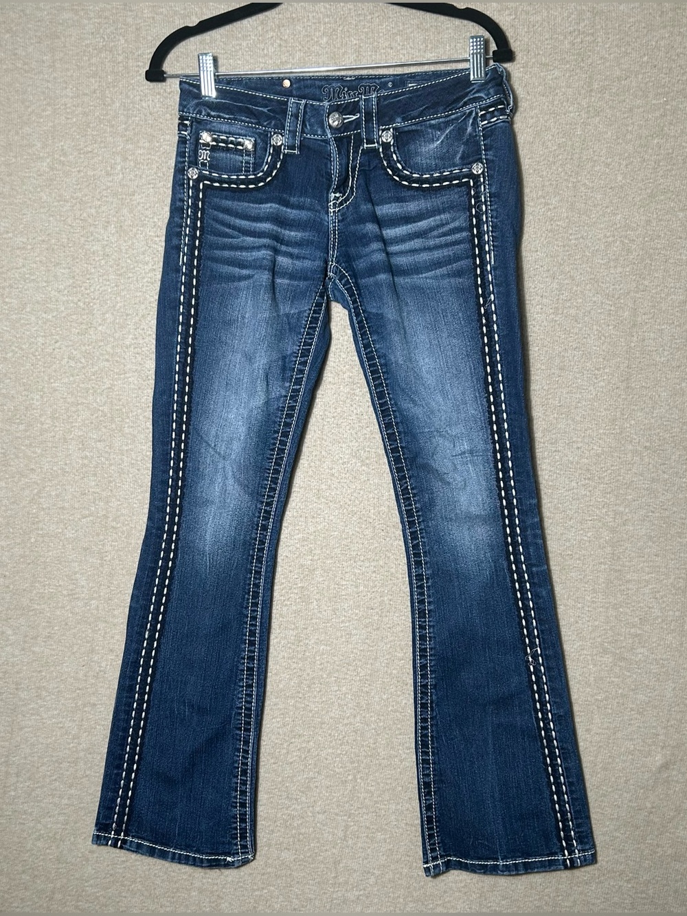 Miss Me Boot Jeans Womens 26 Dark Denim Stretch Embellished 28X29.5 Comfort